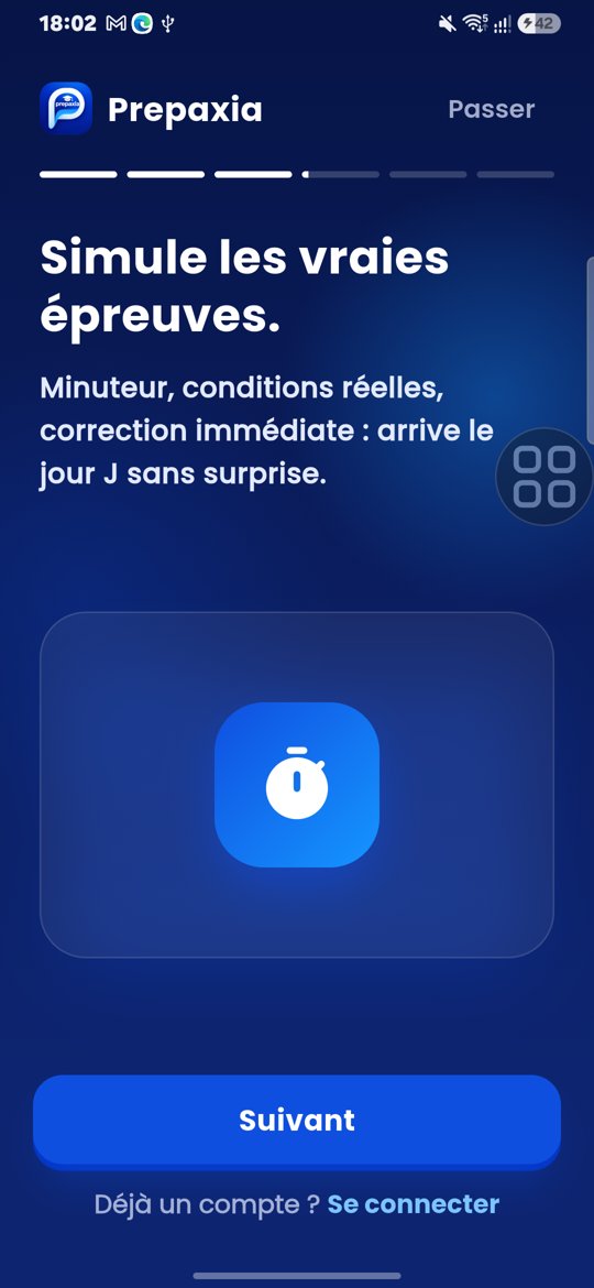 Écran de l'application Prepaxia